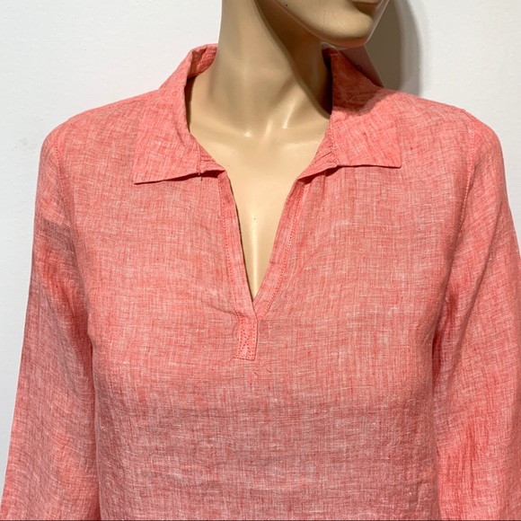 Sigrid Olsen 100% Linen Pullover Shirt with side ties Coral S Small - Picture 3 of 11